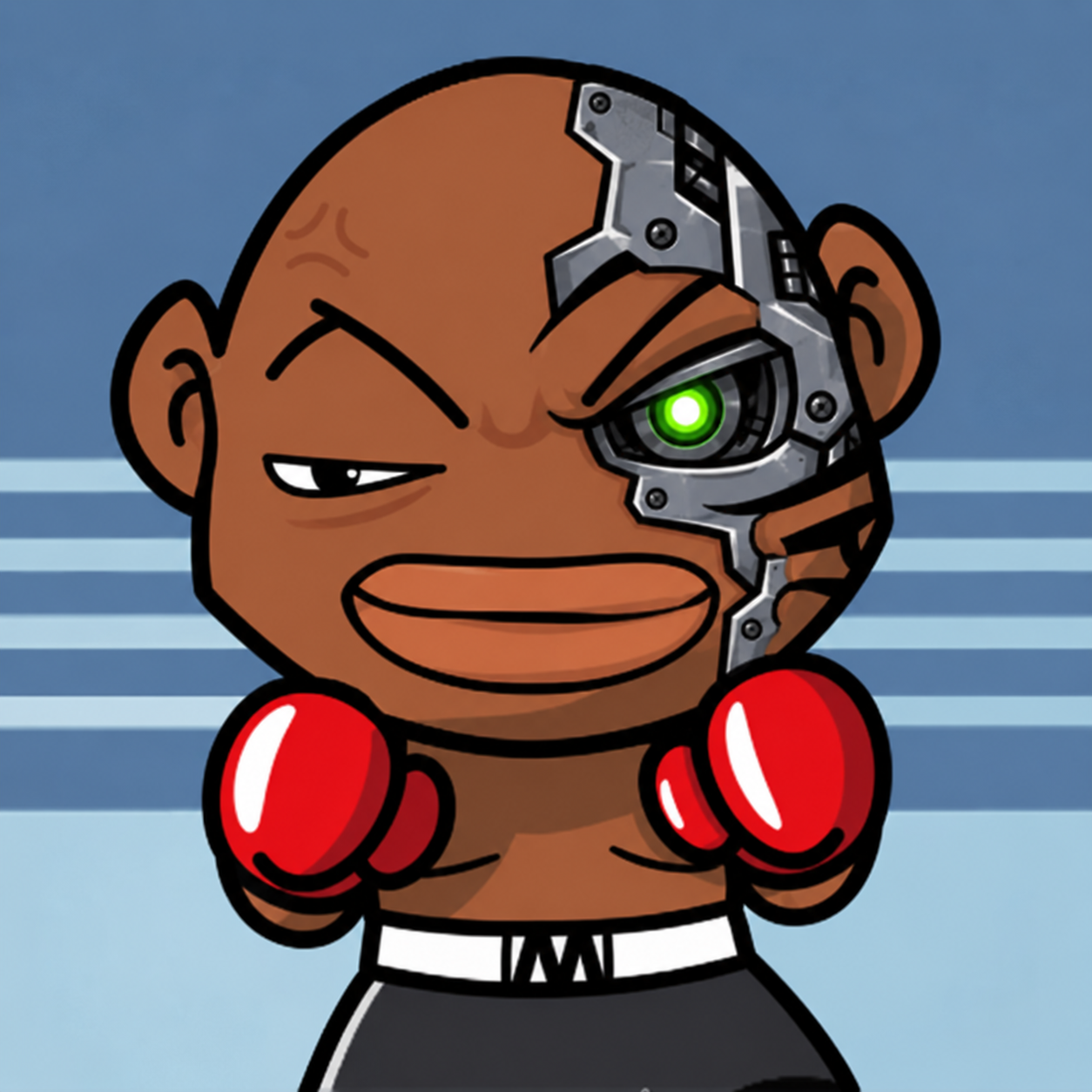 Mike Aison, a cyborg boxer with red gloves